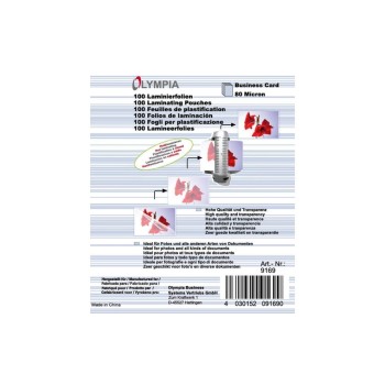 Olympia Visitenkarten Laminierfolien, 80 Micron, 100 Stk., Olympia Visitenkarten Laminierfolien, 80 Micron, 100 Stk.,