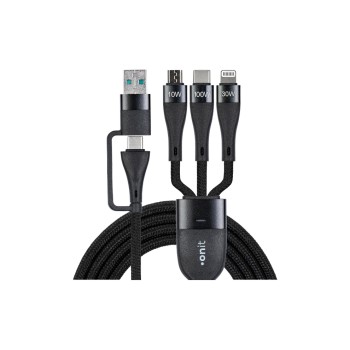 onit USB-Multi-Kabel 1.2M 100W, USB 2.0 / A+C zu C+L+M / schwarz