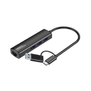 onit USB-C/A USB-Hub, 3x USB 3.0 Type A / RJ45