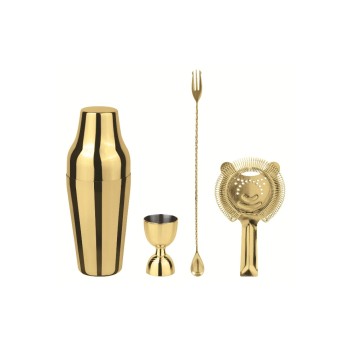 Paderno Bar Set Parisian 4tlg. gold, Shaker, Doppelmass, Cocktaillöffel, Sieb Paderno Bar Set Parisian 4tlg. gold, Shaker, Doppelmass, Cocktaillöffel, Sieb