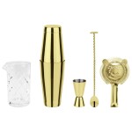 Paderno Bar Set Crystal 5tlg. gold, Shaker, Doppelmass, Löffel, Sieb, Mixbecher