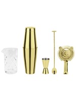 Paderno Bar Set Crystal 5tlg. gold, Shaker, Doppelmass, Löffel, Sieb, Mixbecher