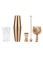 Paderno Bar Set Crystal 5tlg. kupfer, Shaker, Doppelmass, Löffel, Sieb, Mixbecher