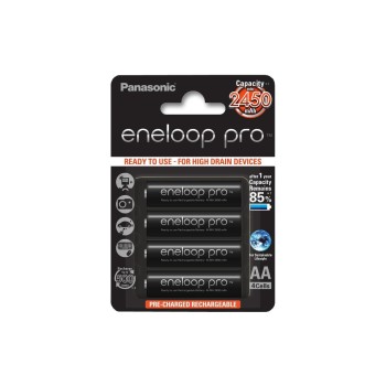 Panasonic eneloop pro BK-3HCDE/4BE,, 4er Pack AA, 2450mAh, 1.2V, vorgeladen,