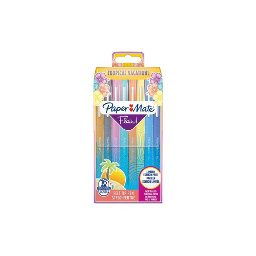 Paper Mate Fineliner Flair Medium Tropical Vacation 0.7 mm, 16 pièces