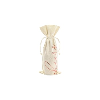 Partydeco Flaschentasche cheers, Baumwolle, beige/rosegold, 15.5 x 36 cm, 5 Stück