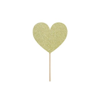 Partydeco Topper pour gâteau Cœurs 11 cm, 6 pièces, or