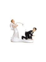 Partydeco Topper pour gâteau Figure Bride and Groom Fishing blanc/noir