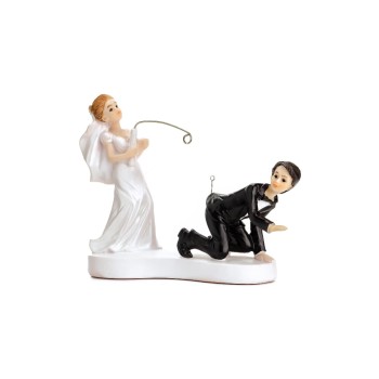 Partydeco Topper pour gâteau Figure Bride and Groom Fishing blanc/noir