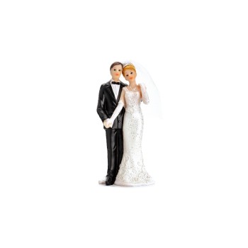 Partydeco Topper pour gâteau Figure de la mariée et du marié blanc/noir