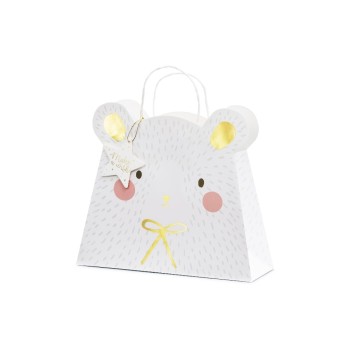 Partydeco Sac cadeau Ours polaire 31,5 x 27 x 10 cm, Blanc