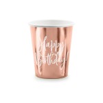 Partydeco Gobelets jetables Happy Birthday 260 ml, 6 Pièce/s, Or rose