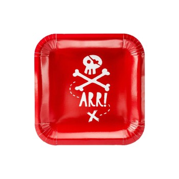 Partydeco Teller Piraten, rot, 20x20cm, 6 Stück