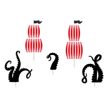 Partydeco Topper pour gâteau Pirates 1 Pièce/s, Noir/Rouge