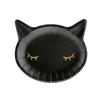 Partydeco Teller Katze, schwarz, 22x20cm, 6 Stück