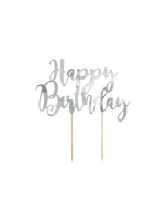 Partydeco Topper pour gâteau Happy Birthday 1 Pièce/s, Argenté