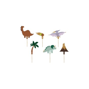 Partydeco Topper pour gâteau Dinosaures mix, 8-12 cm, 6 pièces