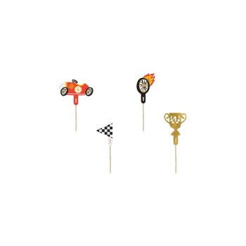 Partydeco Topper pour gâteau Voiture mix, 12 cm, 4 pièces