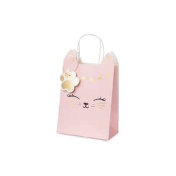 Partydeco Sachet cadeau chat, 1 Pièce/s, Rose pâle