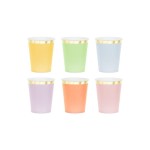 Partydeco Gobelets jetables avec bord doré coloré, 220 ml, 6 pièces