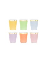 Partydeco Becher mit Goldrand, farbig, 220 ml, 6 Stück
