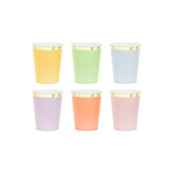 Partydeco Becher mit Goldrand, farbig, 220 ml, 6 Stück Partydeco Becher mit Goldrand, farbig, 220 ml, 6 Stück