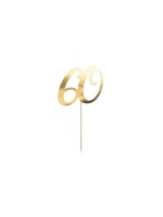 Partydeco Caketopper Zahl 60, Karton mit Holzspiess Gold, 21 cm