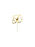 Partydeco Caketopper Zahl 50, Karton mit Holzspiess Gold