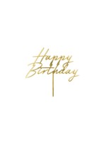 Partydeco Caketopper Happy Birthday, Acryl Gold 18 x 16.5 cm