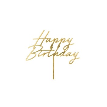 Partydeco Caketopper Happy Birthday, Acryl Gold 18 x 16.5 cm Partydeco Caketopper Happy Birthday, Acryl Gold 18 x 16.5 cm