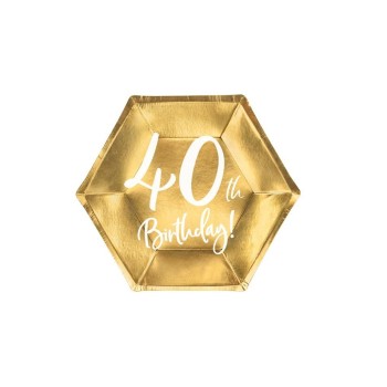 Partydeco Teller 40th Birthday, Gold 20 cm Partydeco Teller 40th Birthday, Gold 20 cm