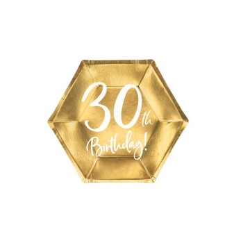 Partydeco Teller 30th Birthday, Papier Gold 20 x 17 cm Partydeco Teller 30th Birthday, Papier Gold 20 x 17 cm