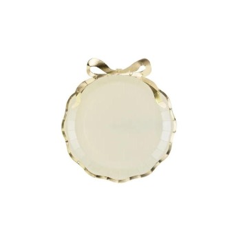 Partydeco Teller with Schleife, Pappe, Beige, Gold, 24 x 26,8 cm Partydeco Teller with Schleife, Pappe, Beige, Gold, 24 x 26,8 cm