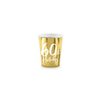 Partydeco Becher 60th Birthday, Pappe, Gold, 220 ml Partydeco Becher 60th Birthday, Pappe, Gold, 220 ml