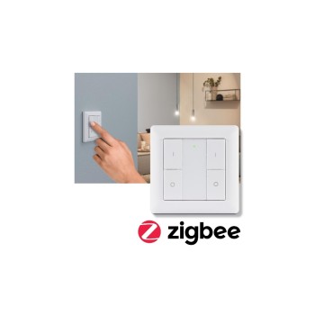 Paulmann Wandtaster On/Off/Dimmer ZigBee, 2fach Wippe, Typ CR2025, white/Kunststoff
