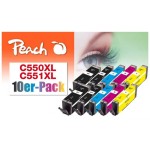 Peach Kits d’encre Canon 550XL/551XL, Multi-10-Pack BK/PBK/C/M/Y