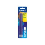 Pelikan Crayon HB, bleu avec gomme à effacer, 3 pièces