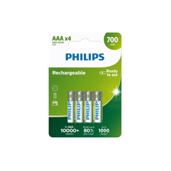 Philips Akku Rechargeable AAA, 700 mAh, AAA Nickel-Metall-Hydrid; 4 Stück