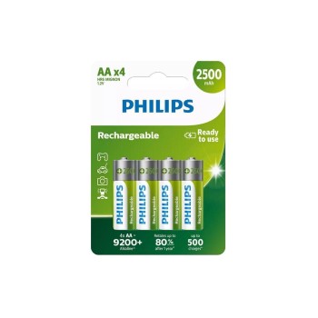 Philips Akku Rechargeable AA, 2500 mAh, AA Nickel-Metall-Hydrid; 4 Stück