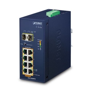 Planet IP30 Industrial POE+ Switch, 8xRJ45 Gigabit, 802.3at, -40/+75°C