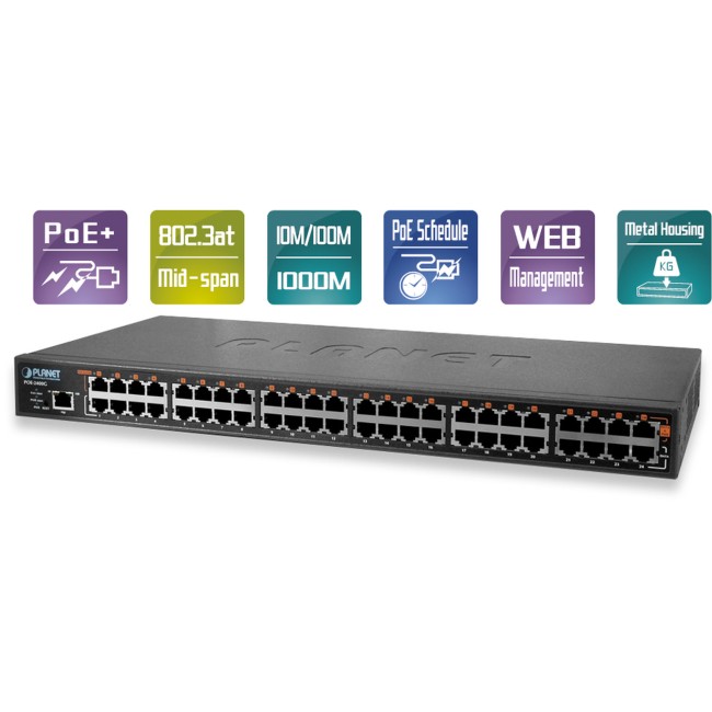 Planet 24 Port Gigabit Ethernet PoE+ Injector Hub, 802.3at, 440 W