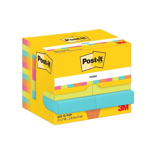 Post-it Fiche de bloc-notes Poptimistic 51 x 38 mm, Multicolore, 12 blocs