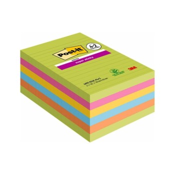 Post-it Haftnotizen Super Sticky liniert, 101 x 152 mm, 6 Blöcke, farbig