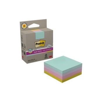 3M Post-it Super Sticky Recycling Notes, 2 Blöcke à 276 Blatt, 76x76mm, 4 Farben