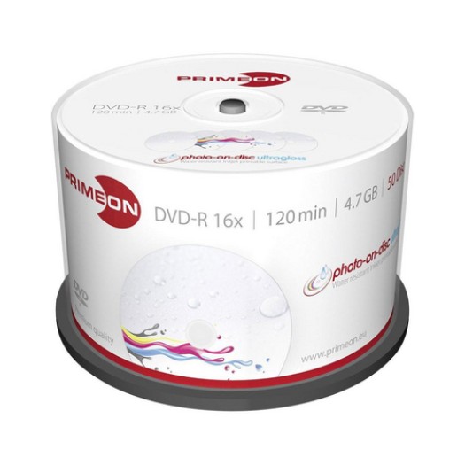 Primeon DVD-R 50er Spindel, bis 16-fach, imprimable, wasserresistant