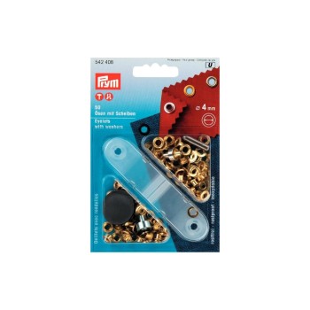Prym Œillets + rondelles 4 mm, Or, 50 pièces