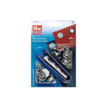Prym Œillets + rondelles 8 mm, argent, 24 pièces