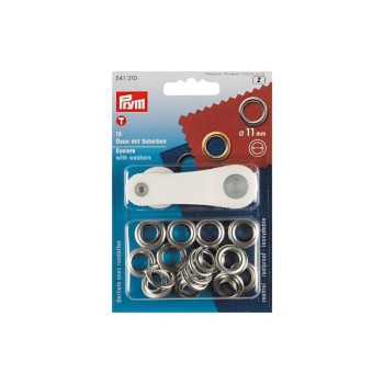 Prym Œillets + disques 11 mm argent, 15 pièces