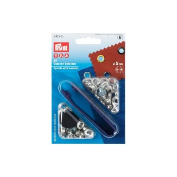 Prym Œillets + disques 5 mm, Argent, 40 pièces