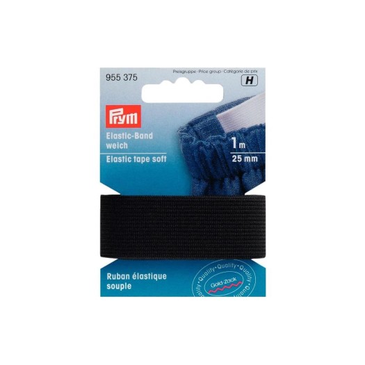 Prym Elastic-Band weich, schwarz, 25 mm, Karte 1 m